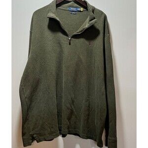 Polo Ralph Lauren XXL Tall Olive Green 1/4 Zip Pullover Estate Rib Purple Pony